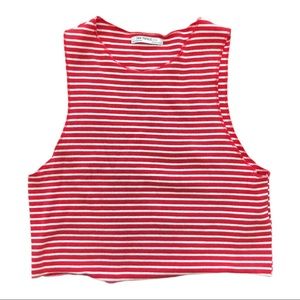 Zara Cropped Red and White Striped Tank Top